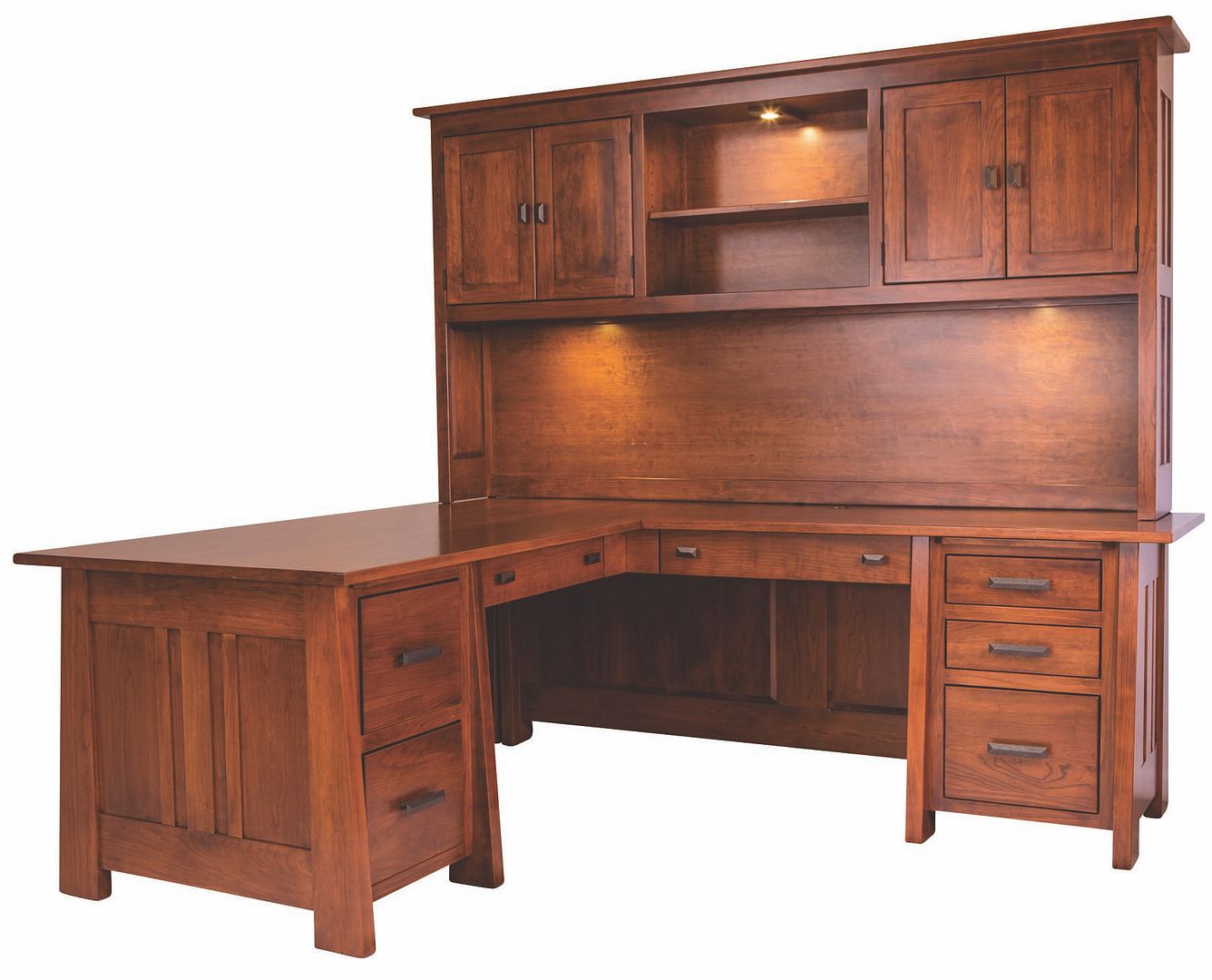 Details About Luxury Amish Arts Crafts Mission Corner L Computer Desk Hutch Solid Wood